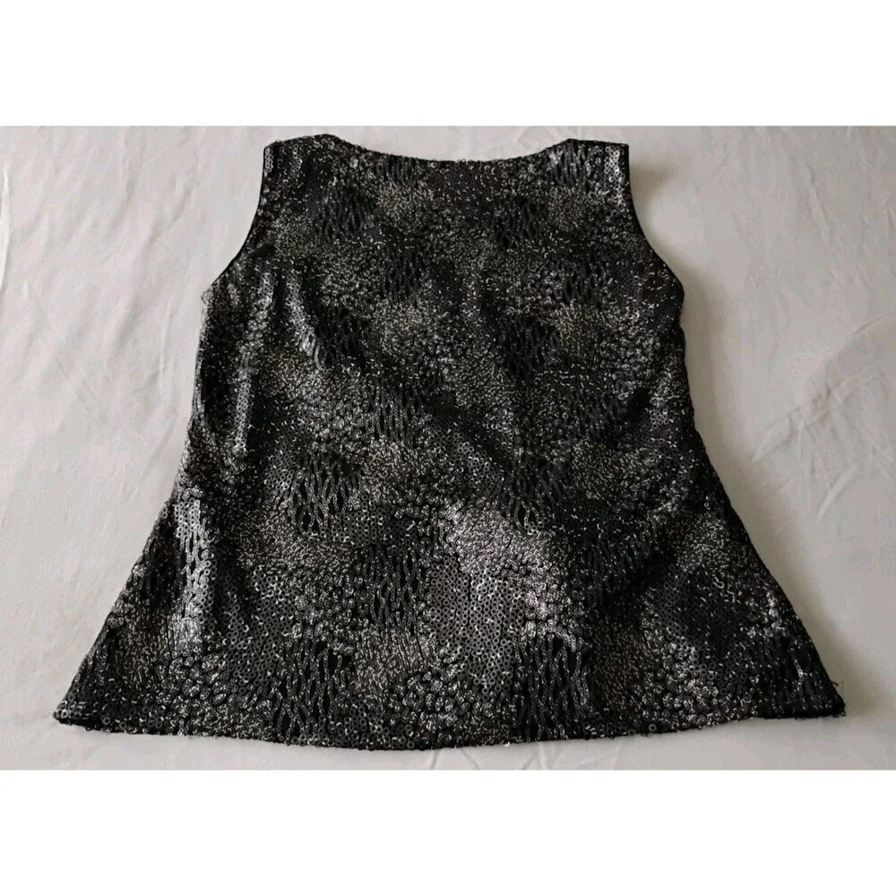 Elie Tahari Textured Sequin Blouse Bow V Neck Sleeveless Blend Party Cocktail S - Picture 6 of 12